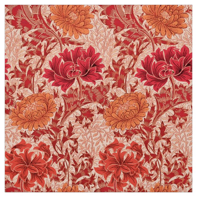 William Morris Chrysanthemums, Coral Orange Fabric (Swatch)