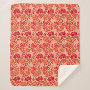 William Morris Chrysanthemums, Coral Orange Sherpa Blanket