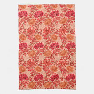 William Morris Chrysanthemums, Coral Orange Tea Towel