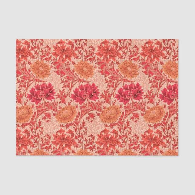 William Morris Chrysanthemums, Coral Orange Tissue Paper (Front)