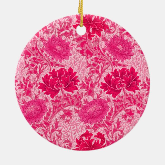 William Morris Chrysanthemums, Fuchsia Pink  Ceramic Tree Decoration (Back)