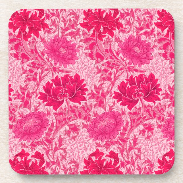 William Morris Chrysanthemums, Fuchsia Pink  Coaster (Front)