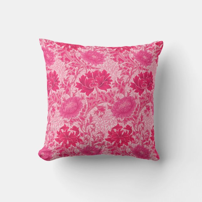 William Morris Chrysanthemums, Fuchsia Pink Cushion (Front)