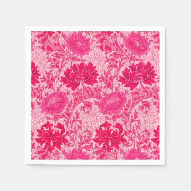 William Morris Chrysanthemums, Fuchsia Pink Napkin (Front)