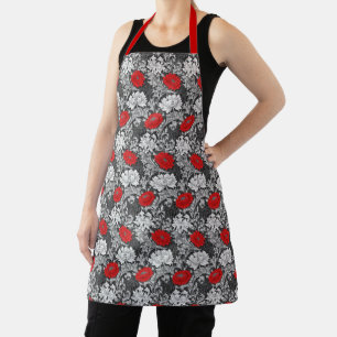 William Morris Chrysanthemums, Grey and Red Apron