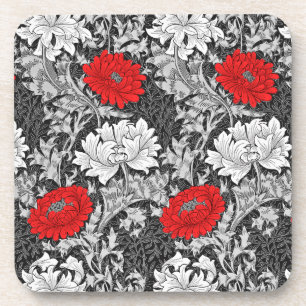 William Morris Chrysanthemums, Grey and Red Coaster