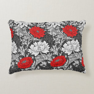 William Morris Chrysanthemums, Grey and Red Decorative Cushion