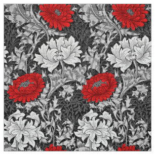 William Morris Chrysanthemums, Grey and Red Fabric