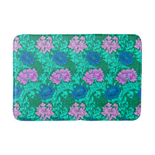 William Morris Chrysanthemums, Lime Green & Aqua Bath Mat