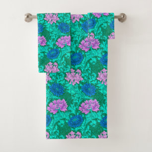 William Morris Chrysanthemums, Lime Green & Aqua Bath Towel Set
