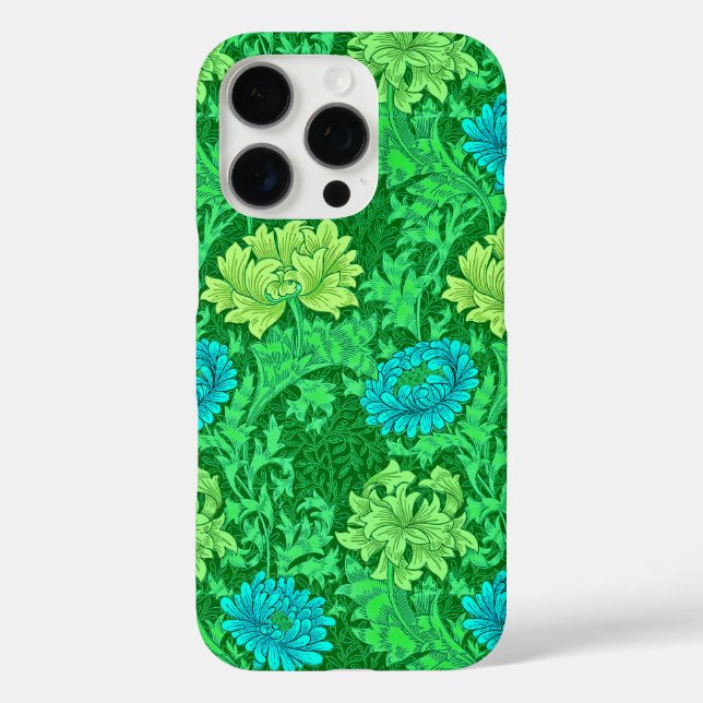 William Morris Chrysanthemums, Lime Green & Aqua Case-Mate iPhone Case (Back)