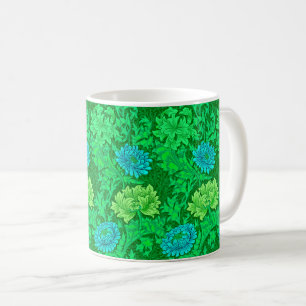 William Morris Chrysanthemums, Lime Green & Aqua Coffee Mug