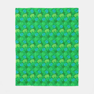 William Morris Chrysanthemums, Lime Green & Aqua Fleece Blanket