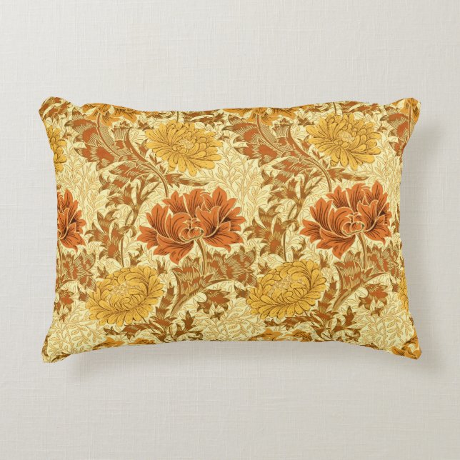 William Morris Chrysanthemums, Mustard Gold Decorative Cushion (Front)
