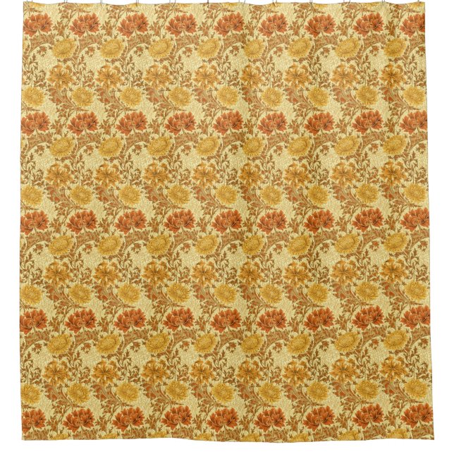 William Morris Chrysanthemums, Mustard Gold  Shower Curtain (Front)