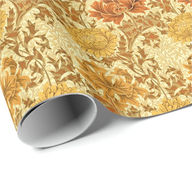 William Morris Chrysanthemums, Mustard Gold Wrapping Paper (Roll Corner)