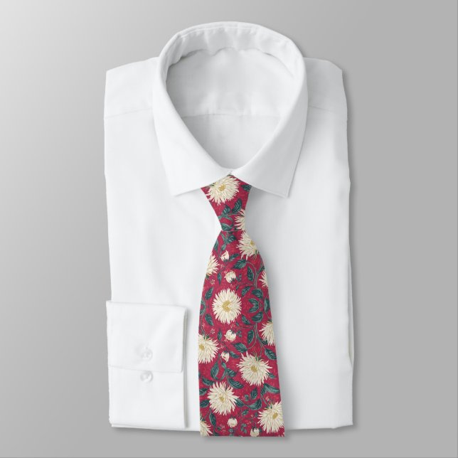  William Morris Chrysanthemums Pink Floral Tie (Tied)
