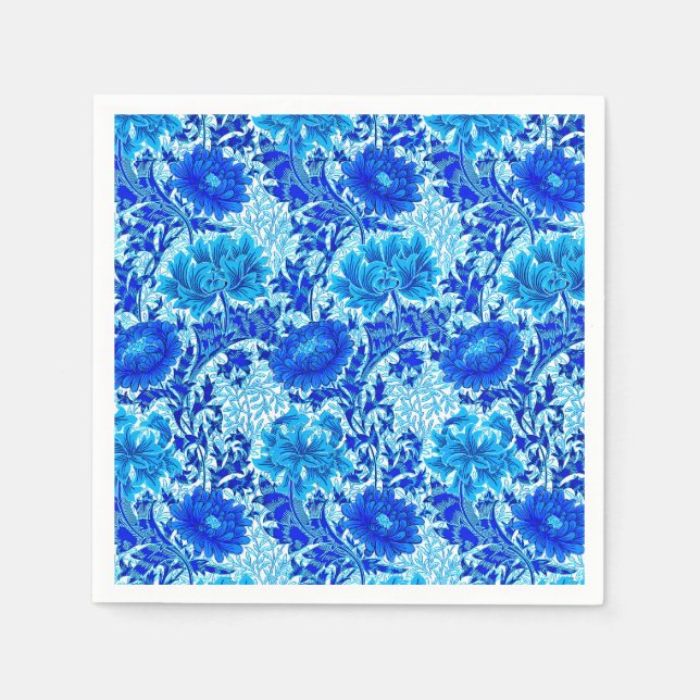 William Morris Chrysanthemums Shades of Denim Blue Napkin (Front)