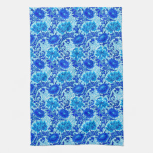 William Morris Chrysanthemums Shades of Denim Blue Tea Towel