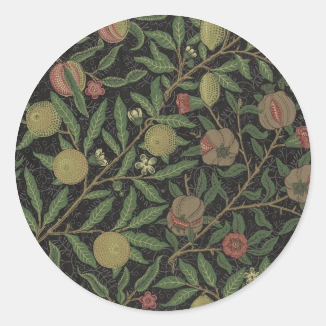 William Morris Citrus and Pomegranate Print Classic Round Sticker (Front)