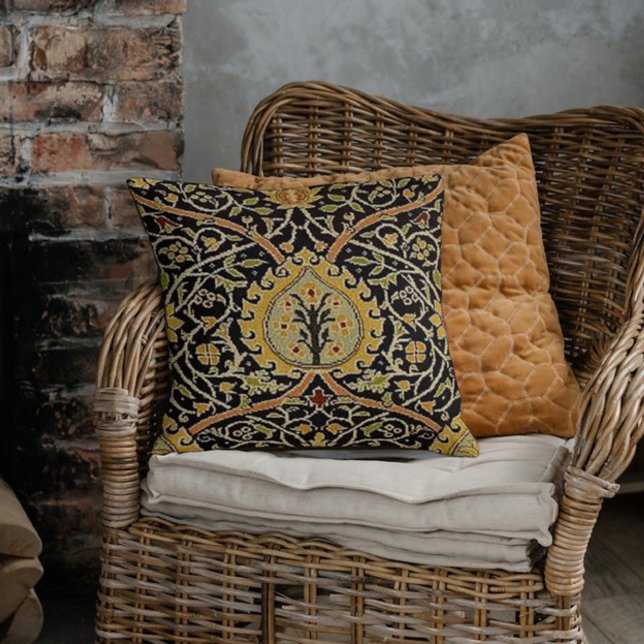 William Morris Classic Carpet Art Print Design Cushion (Example of William Morris pillow in a room)