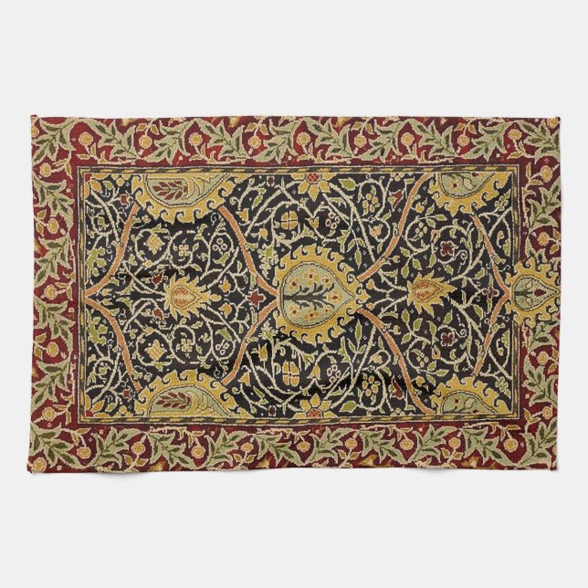 William Morris Classic Carpet Art Print Design Tea Towel (Horizontal)