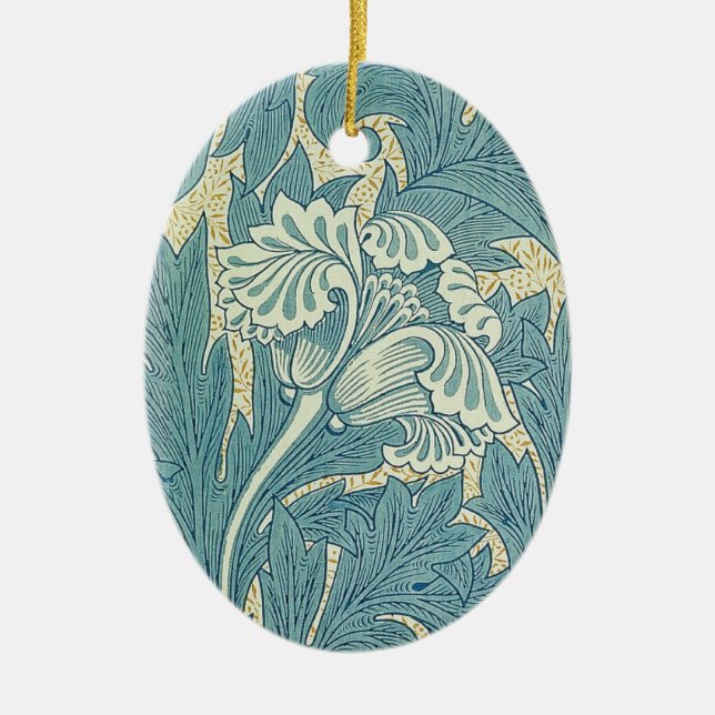 William Morris Classic Tulip Blue Floral Ceramic Tree Decoration (Front)