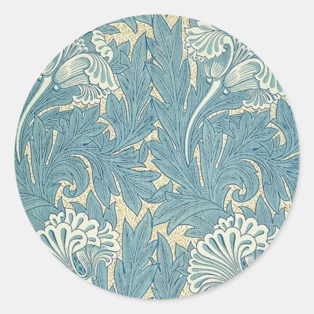 William Morris Classic Tulip Blue Floral Classic Round Sticker (Front)