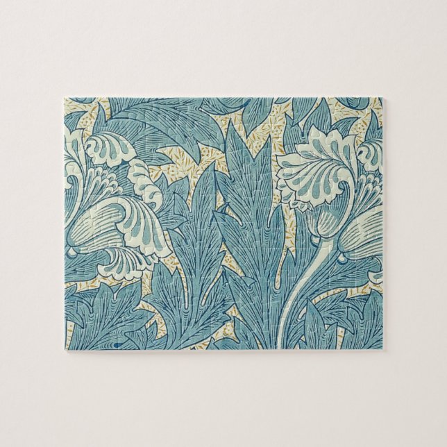 William Morris Classic Tulip Blue Floral Jigsaw Puzzle (Horizontal)