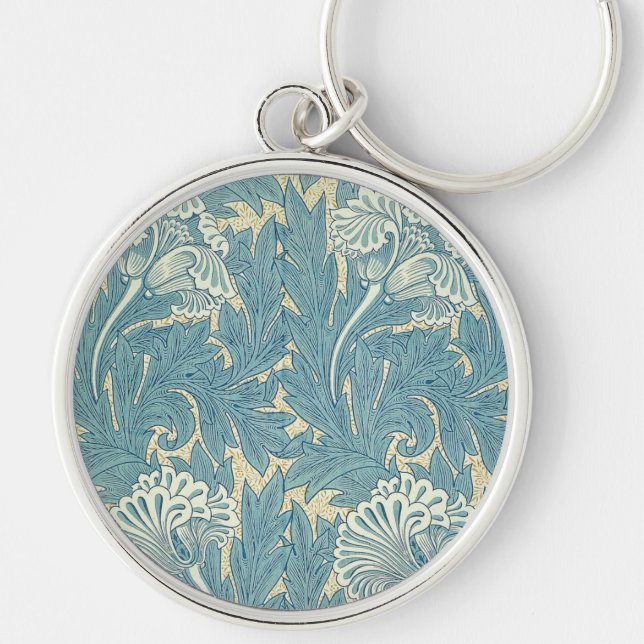 William Morris Classic Tulip Blue Floral Key Ring (Front)