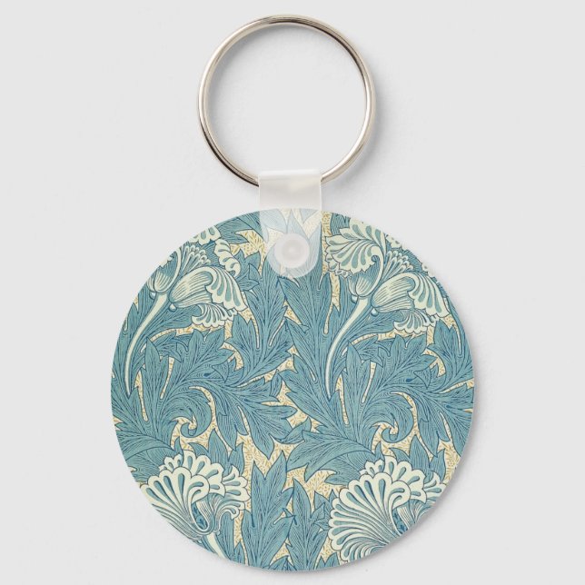 William Morris Classic Tulip Blue Floral Key Ring (Front)