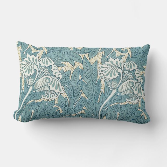 William Morris Classic Tulip Blue Floral Lumbar Cushion (Front)