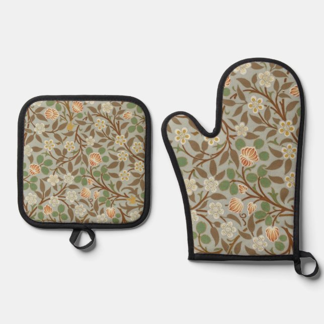 William Morris Clover Botanical Flower Oven Mitt & Pot Holder Set (Front)