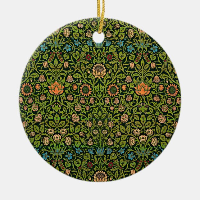 William Morris - Columbine, dark green, Ceramic Tree Decoration (Front)