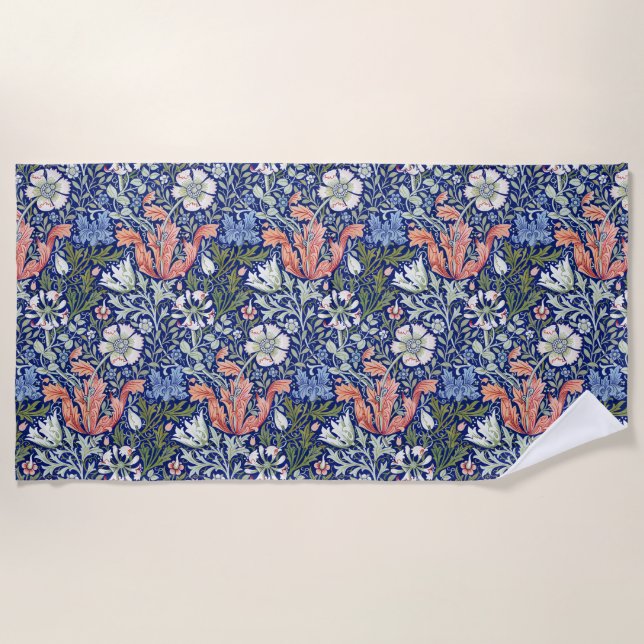William Morris Compton Floral Art Nouveau Pattern Beach Towel (Front)
