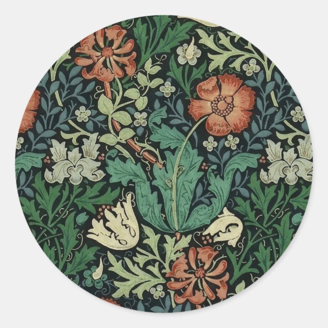 William Morris Compton Floral Art Nouveau Pattern Classic Round Sticker (Front)