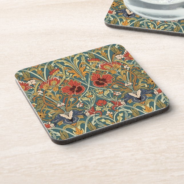 William Morris Compton Floral Art Nouveau Pattern Coaster (Left Side)