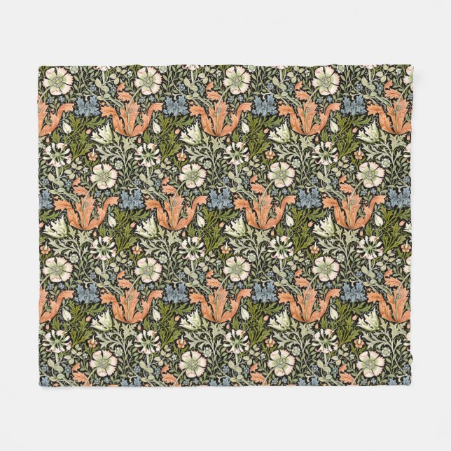 William Morris Compton Floral Art Nouveau Pattern Fleece Blanket (Front (Horizontal))