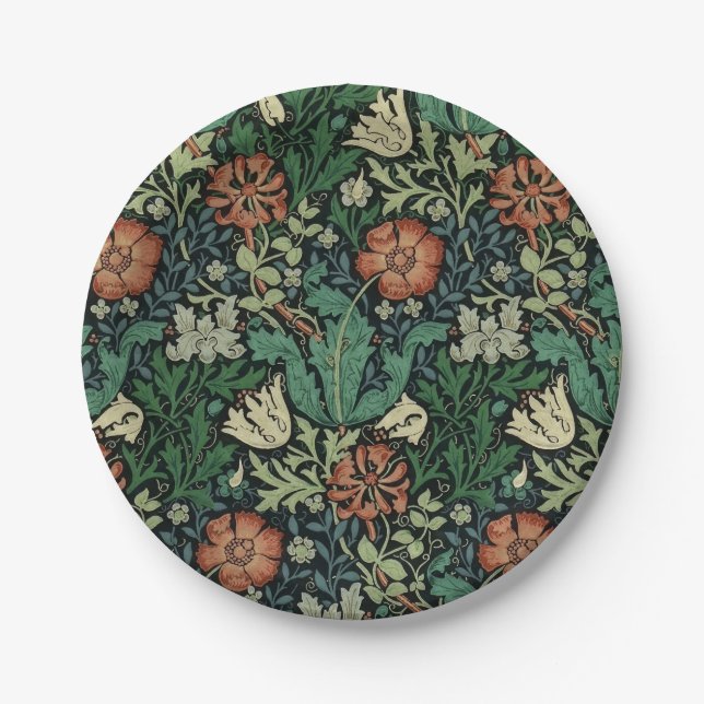 William Morris Compton Floral Art Nouveau Pattern Paper Plate (Front)