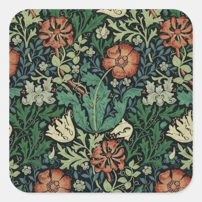 William Morris Compton Floral Art Nouveau Pattern Square Sticker (Front)