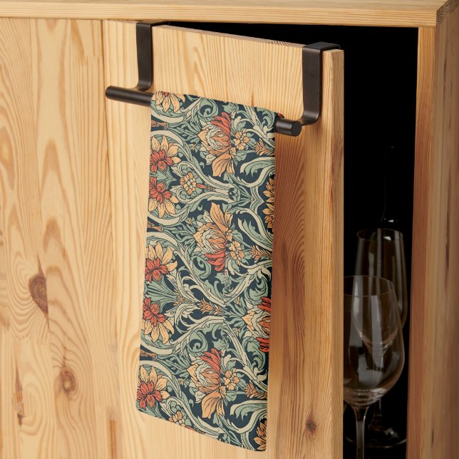 William Morris Compton Floral Art Nouveau Pattern Tea Towel (Thirds Fold)