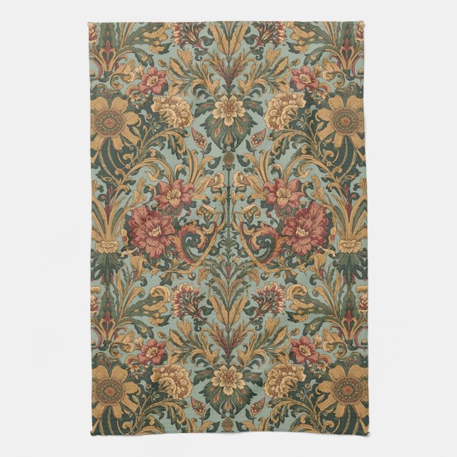 William Morris Compton Floral Art Nouveau Pattern Tea Towel (Vertical)