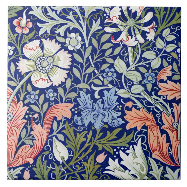 William Morris Compton Floral Art Nouveau Pattern Tile (Front)