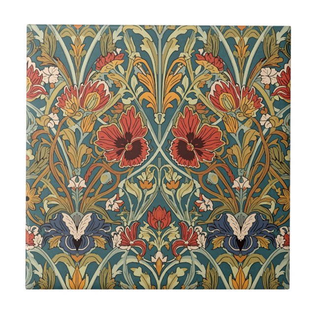 William Morris Compton Floral Art Nouveau Pattern Tile (Front)