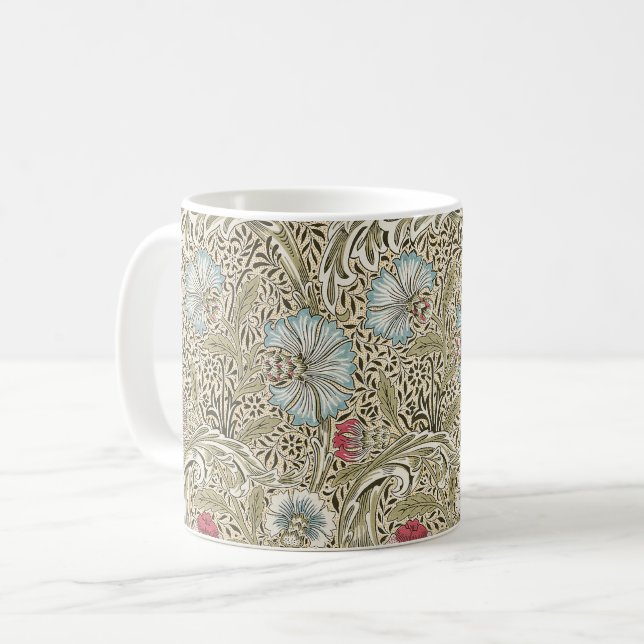 William Morris Corncockle Cream Blue and Rose Coffee Mug (Front Left)