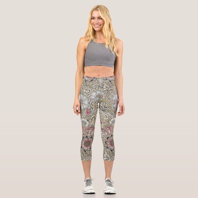 William Morris Corncockle wallpaper floral  Capri Leggings (Front)