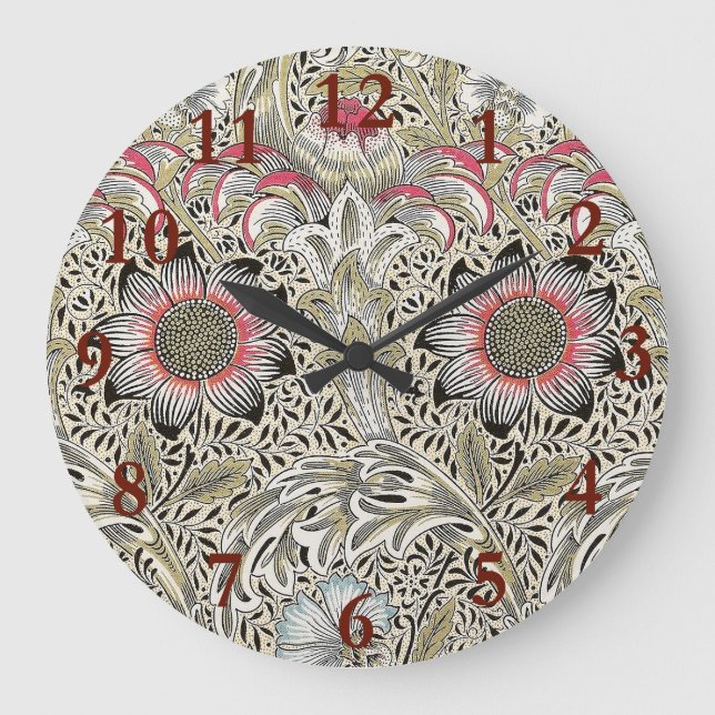 William Morris Corncockle wallpaper floral  Large Clock (Front)