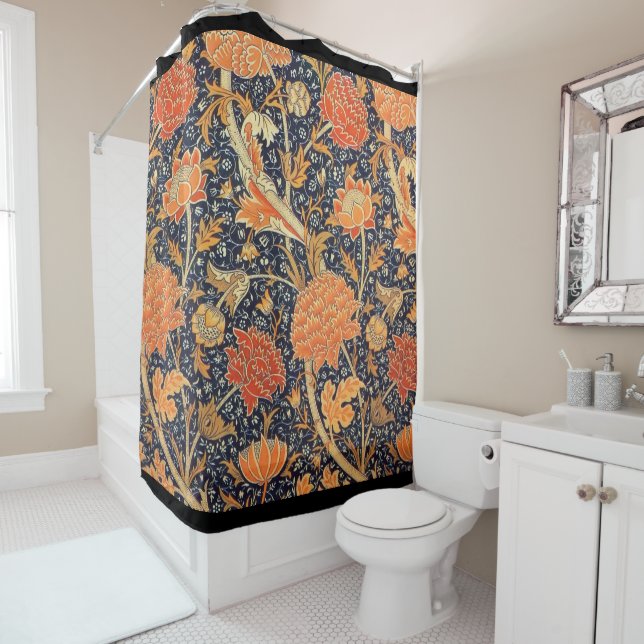 William Morris Cray Floral Art Nouveau Pattern Shower Curtain (In Situ)