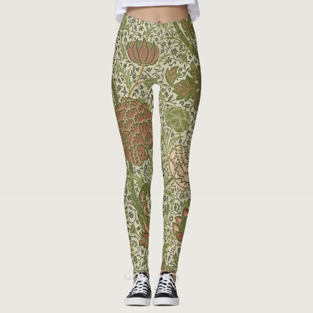William Morris Cray Sage Flower Floral Botanical Leggings (Front)