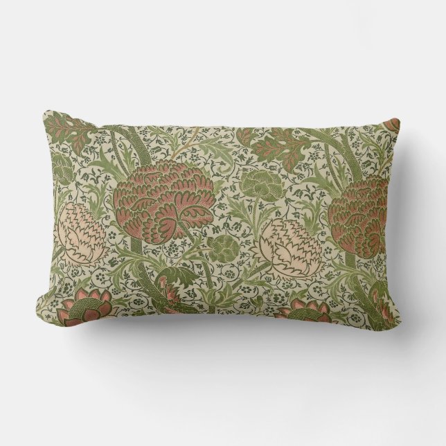 William Morris Cray Sage Flower Floral Botanical Lumbar Cushion (Front)